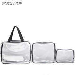 3pcs Travel PVC Cosmetic Bags Transparent Zipper Makeup Organizer Handbags