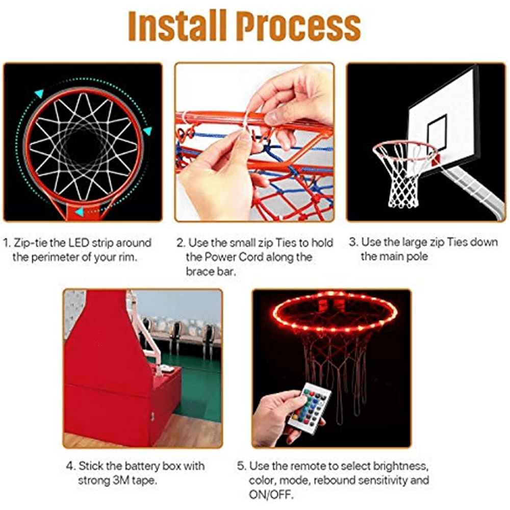 Remote Control LED Basketball Hoop Lights Waterproof Bright for Night Play