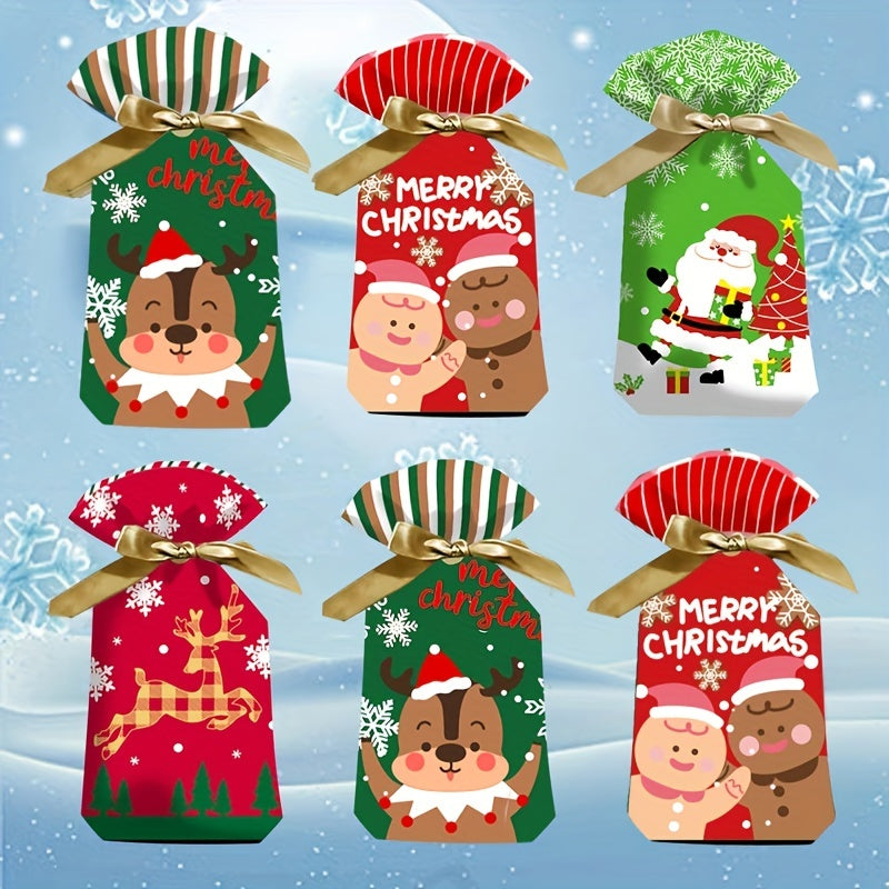50 Christmas Gift Bags w/ Ribbon Drawstring, Ideal for Candy & Fruit