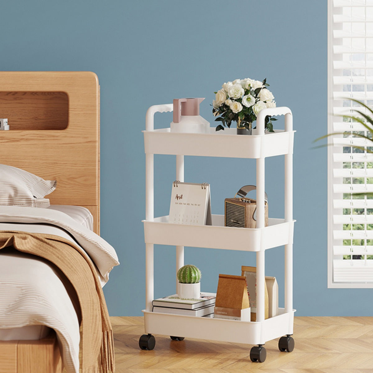 3-Layer Movable Storage Cart with Handle and Lockable Casters