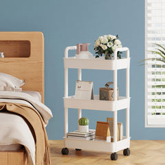 3-Layer Movable Storage Cart with Handle and Lockable Casters