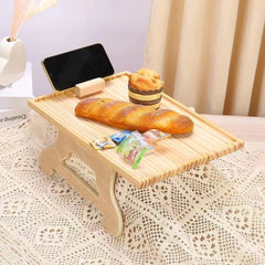 Wooden Sofa Tray with Phone Holder - Non-Slip Armrest Table