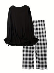 Colorblock Gingham Tee & Pants Pajama Set