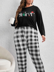 Christmas Lounge Set Women's Plus Christmas Tee & Plaid Pants