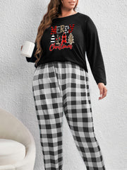 Christmas Pajama Set Leopard Slogan Tee & Plaid Pants Lounge Set