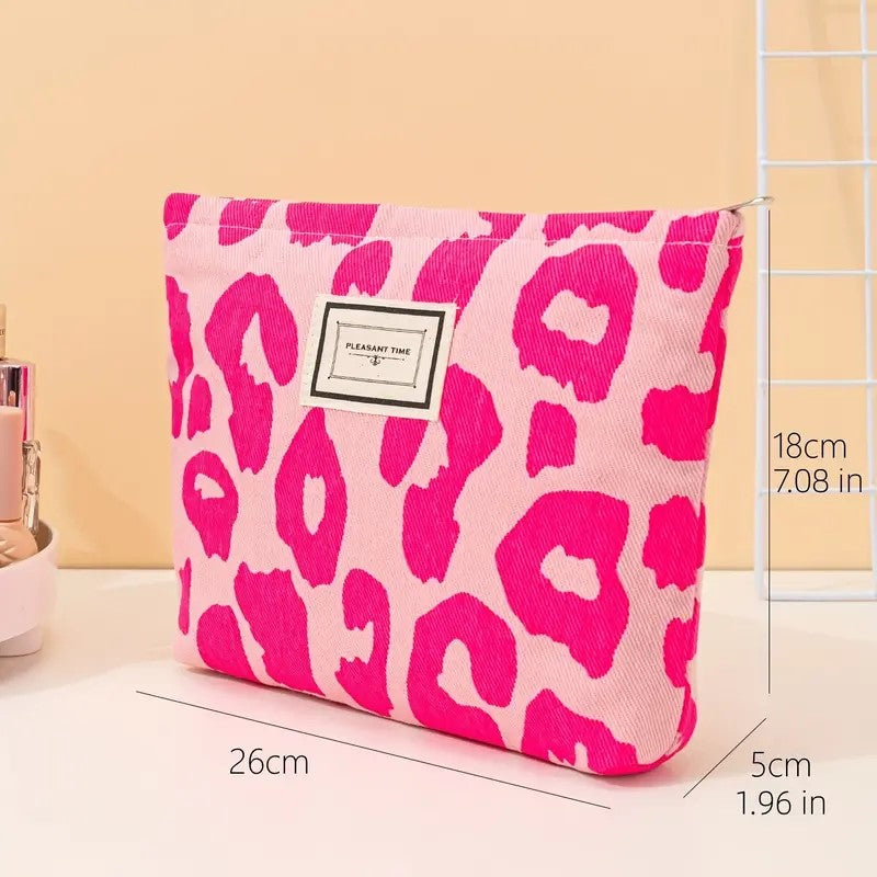 Leopard Print Makeup Bag Zipper Cosmetic Pouch Large Capacity Travel Organizer