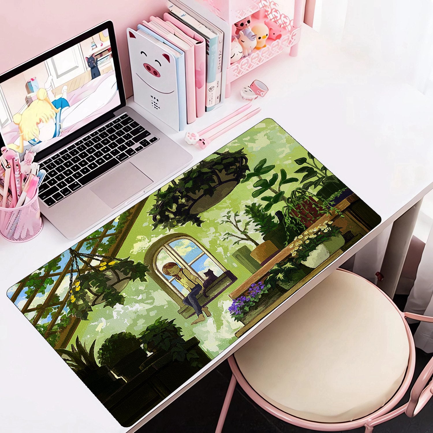 Anime House Faux Leather Mouse Pad Waterproof Desk Writing Mat