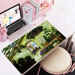 Anime House Faux Leather Mouse Pad Waterproof Desk Writing Mat