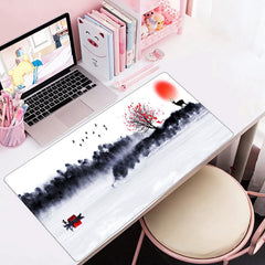 Ink Painting Animation Mouse Pad PU Leather Desk Pad Waterproof Desk Writing Mat