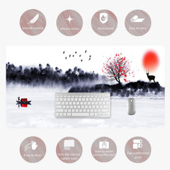 Ink Painting Animation Mouse Pad PU Leather Desk Pad Waterproof Desk Writing Mat