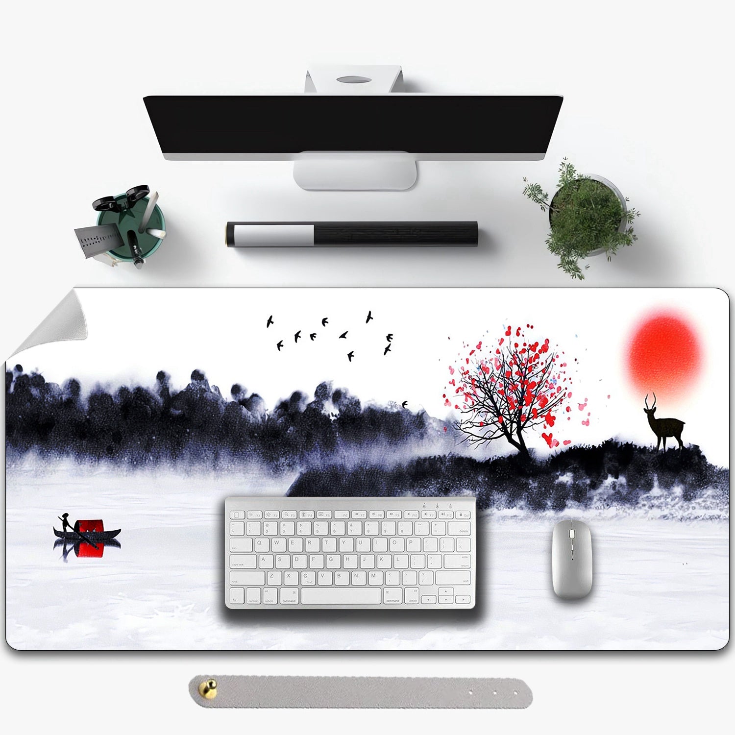 Ink Painting Animation Mouse Pad PU Leather Desk Pad Waterproof Desk Writing Mat