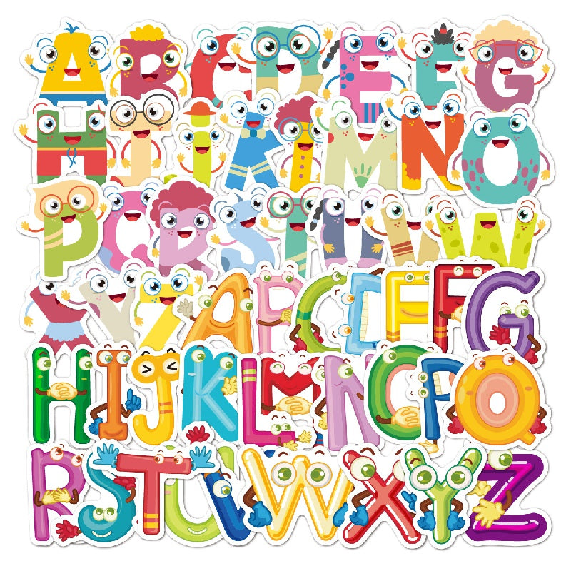 52pcs Cartoon English Letter Sticker Water Cup Journal Book Decoration