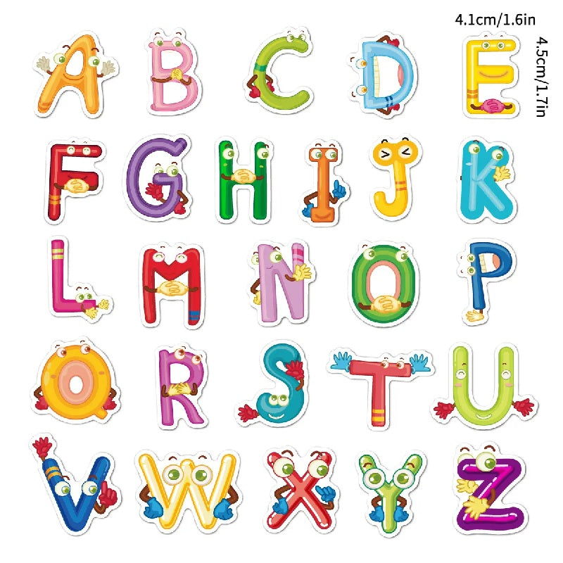 52pcs Cartoon English Letter Sticker Water Cup Journal Book Decoration