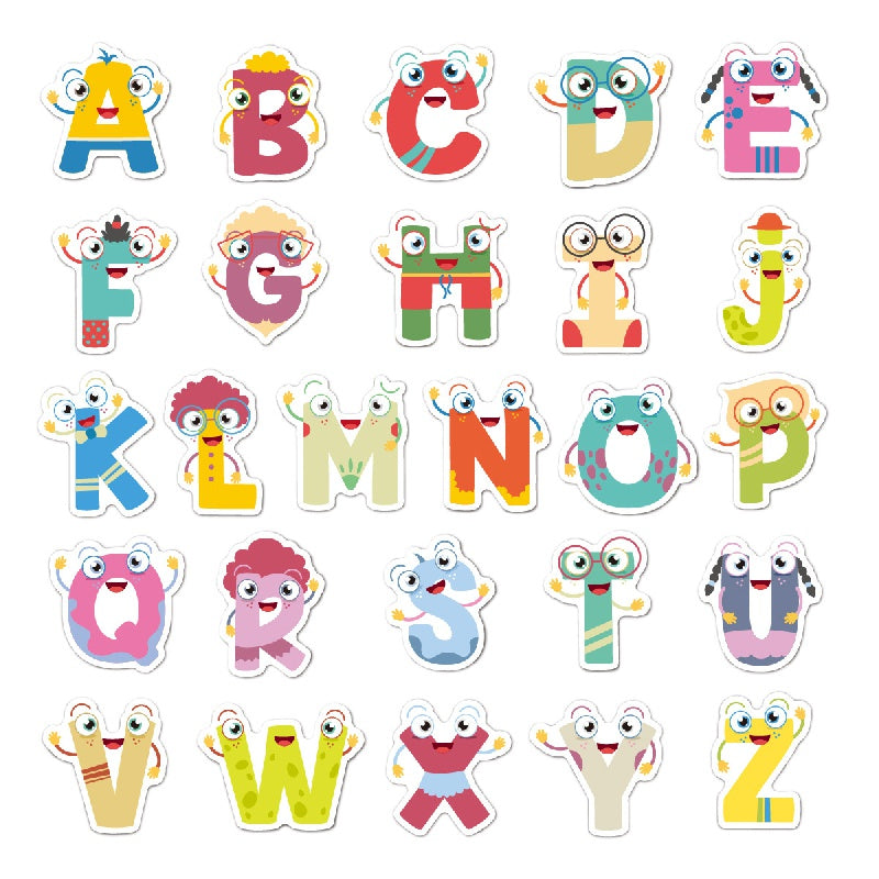 52pcs Cartoon English Letter Sticker Water Cup Journal Book Decoration