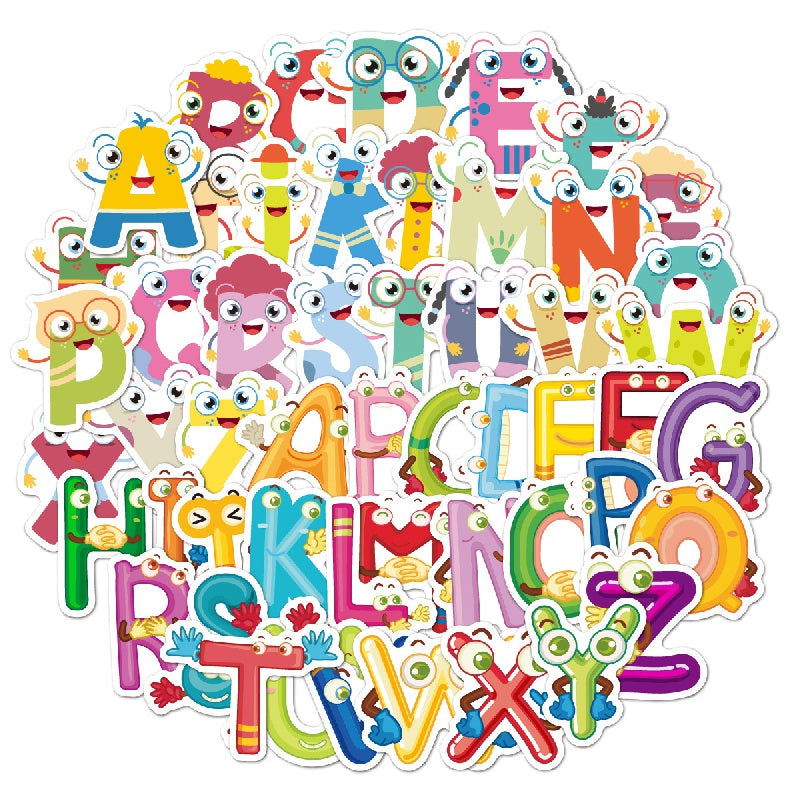 52pcs Cartoon English Letter Sticker Water Cup Journal Book Decoration