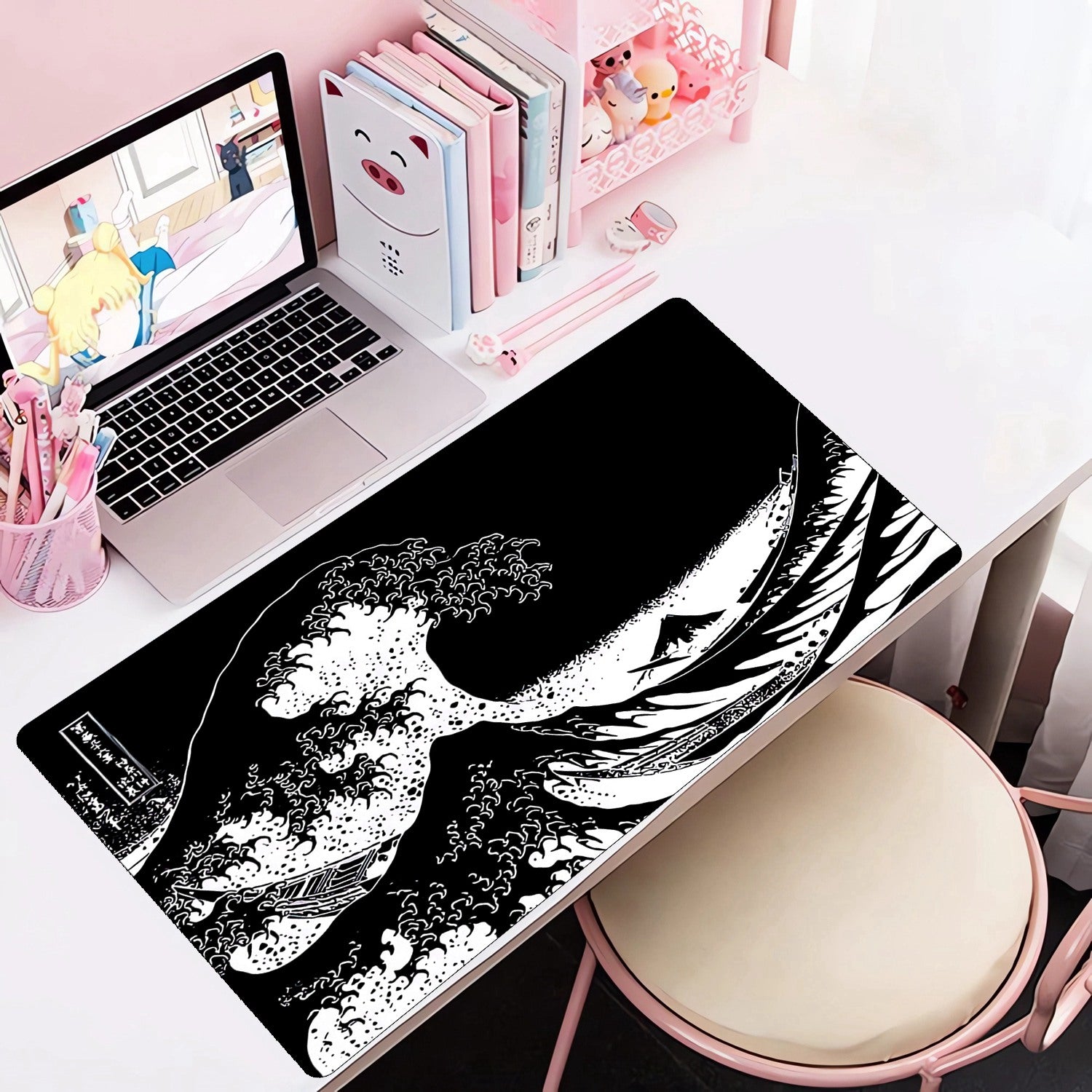 Wave Animation Leather Mouse Pad Waterproof Desk Writing Mat Non Slip