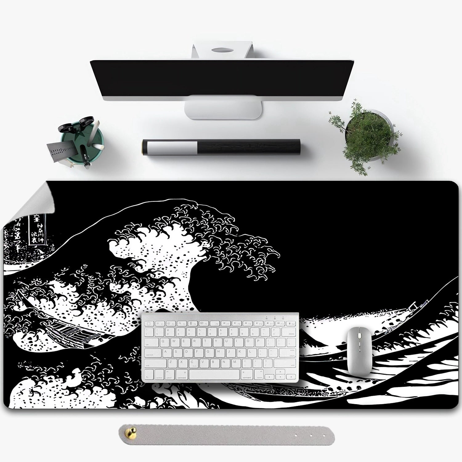 Wave Animation Leather Mouse Pad Waterproof Desk Writing Mat Non Slip