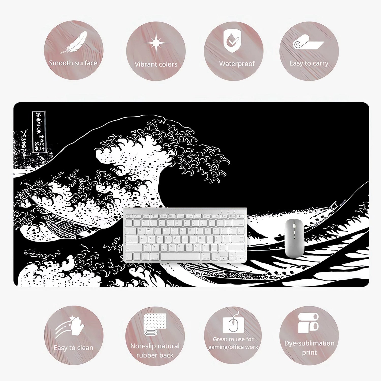Wave Animation Leather Mouse Pad Waterproof Desk Writing Mat Non Slip
