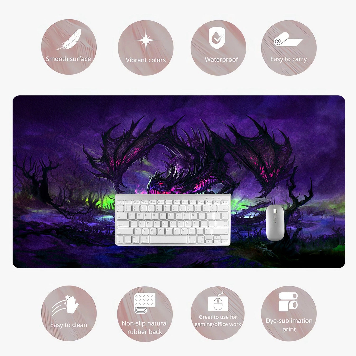 Zombie Dragon Animation Faux Leather Mouse Pad Waterproof Desk Writing Mat