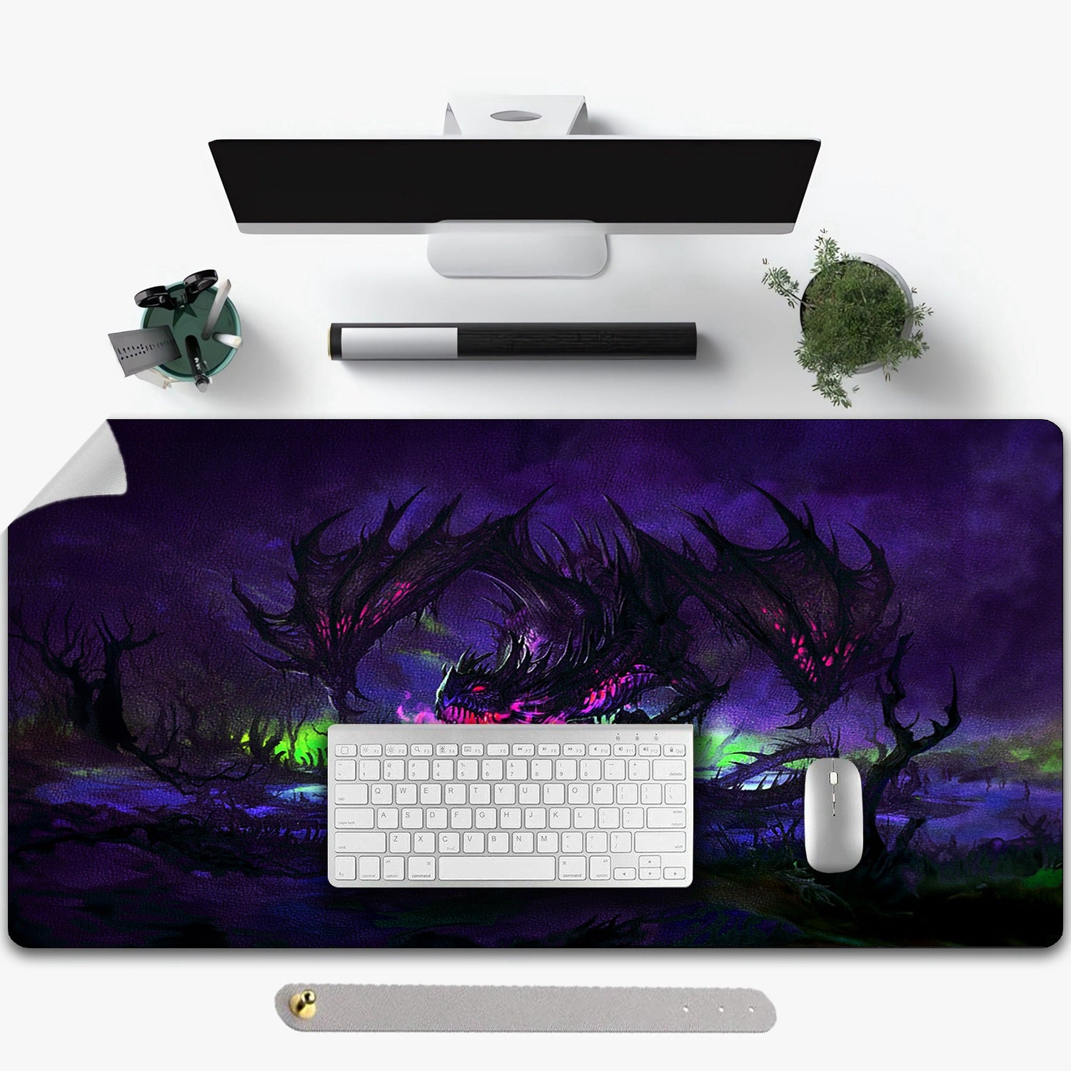 Zombie Dragon Animation Faux Leather Mouse Pad Waterproof Desk Writing Mat