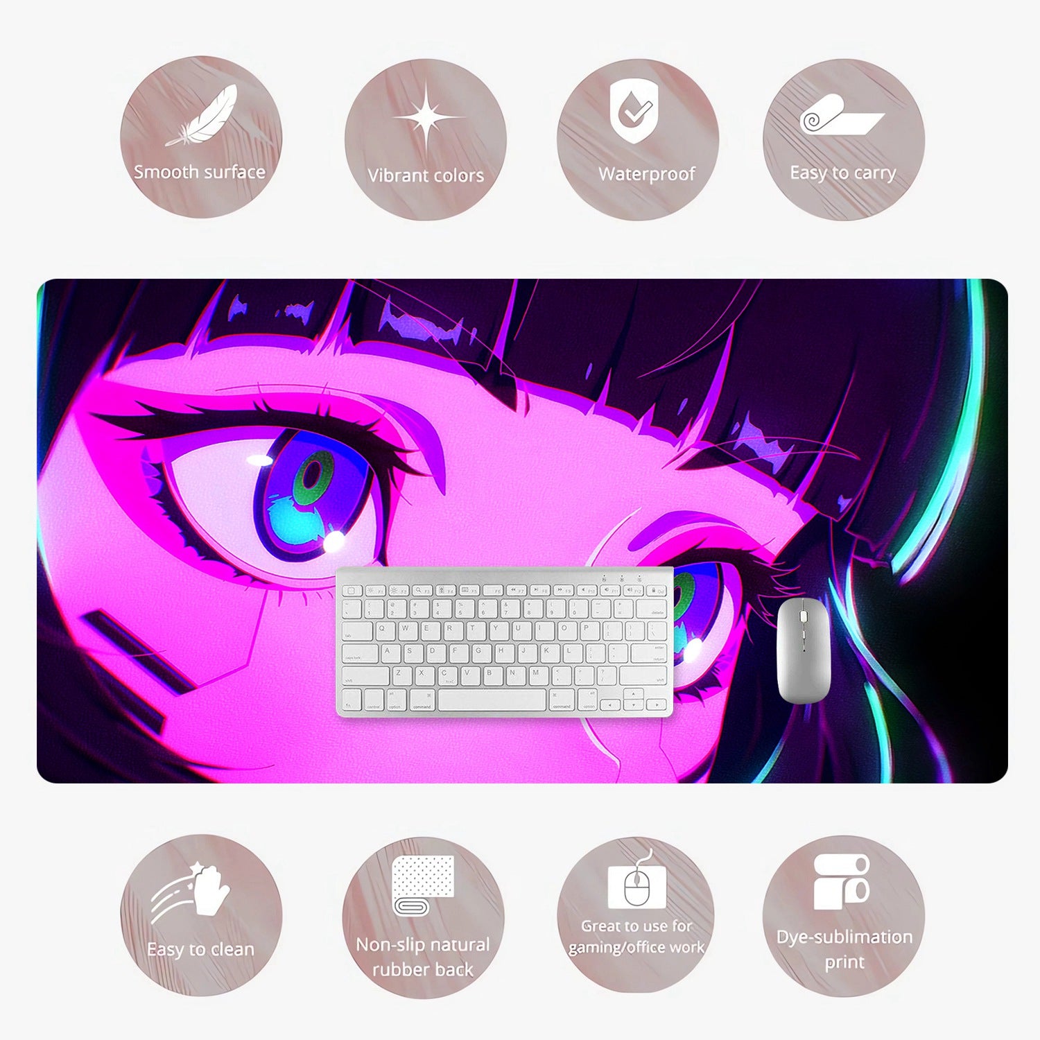 Anime Eyes Animation Mouse Pad PU Leather Desk Pad Waterproof Desk Writing Mat