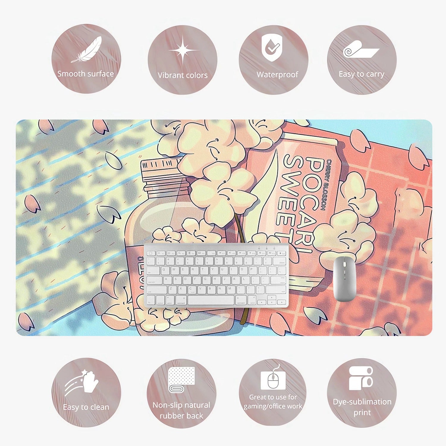 Flowers Mouse Pad PU Leather Desk Pad Waterproof Desk Writing Mat