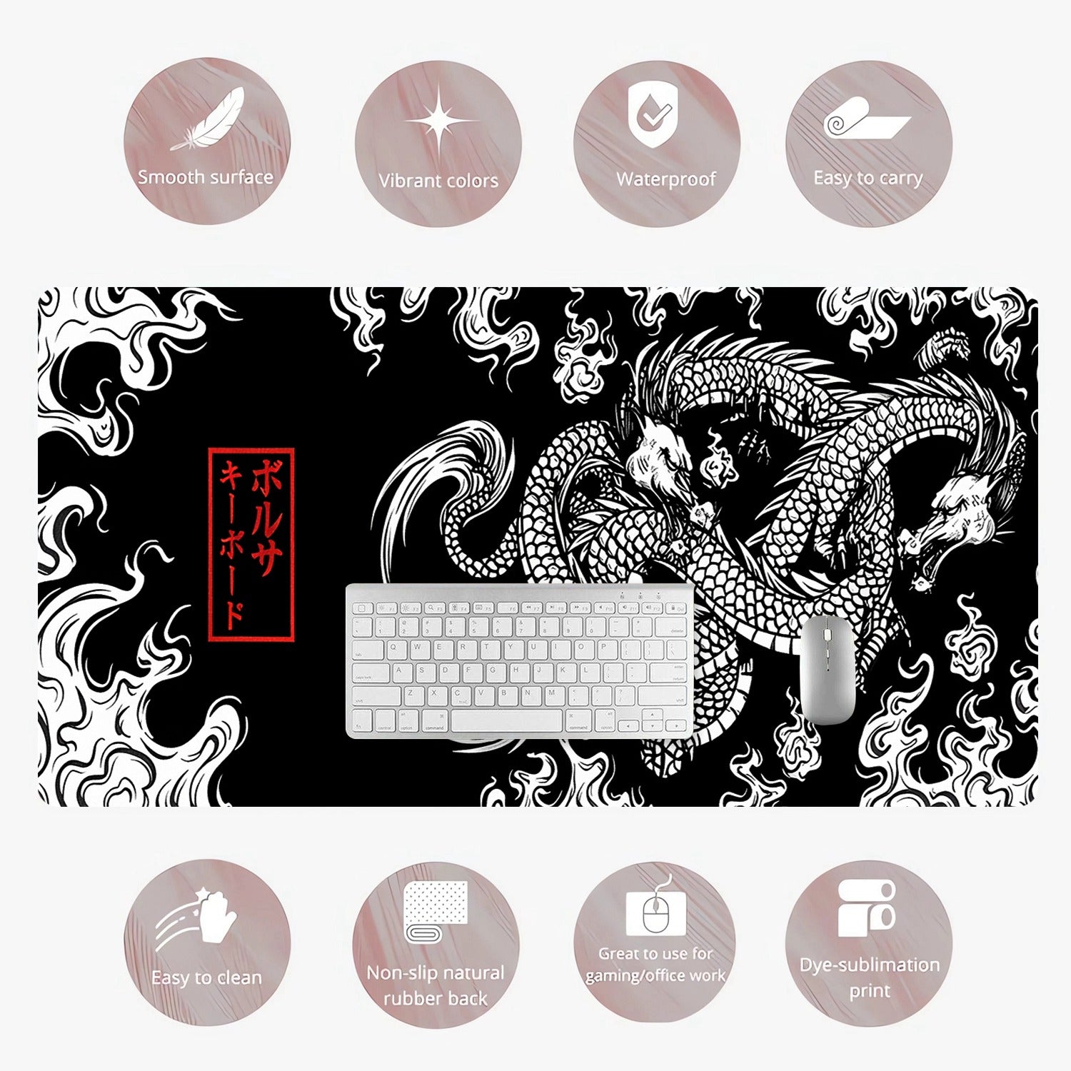 Dragon Mouse Pad PU Leather Desk Pad Waterproof Desk Writing Mat Non Slip Laptop