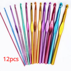 12pcs Colorful Aluminum Crochet Hook Set Knitting Needles Craft Yarn