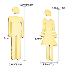 ABS Male & Female Toilet Sign Sticker Self Adhesive Golden Silvery