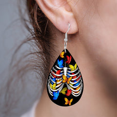 Butterfly Skull Gothic Faux Leather Dangle Earrings