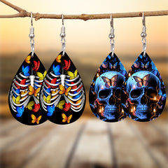 Butterfly Skull Gothic Faux Leather Dangle Earrings