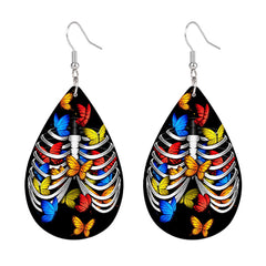 Butterfly Skull Gothic Faux Leather Dangle Earrings