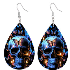 Butterfly Skull Gothic Faux Leather Dangle Earrings