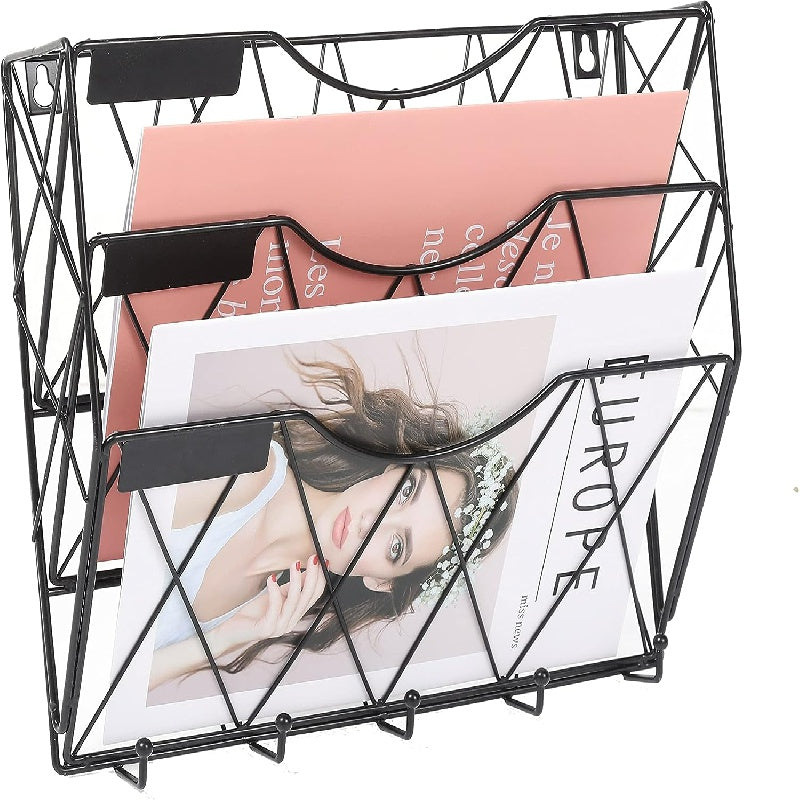 3 Tier Wall File Holder Organizer Magazine Rack Wall Mount