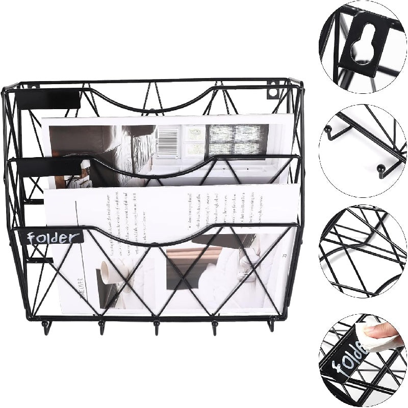 3 Tier Wall File Holder Organizer Magazine Rack Wall Mount