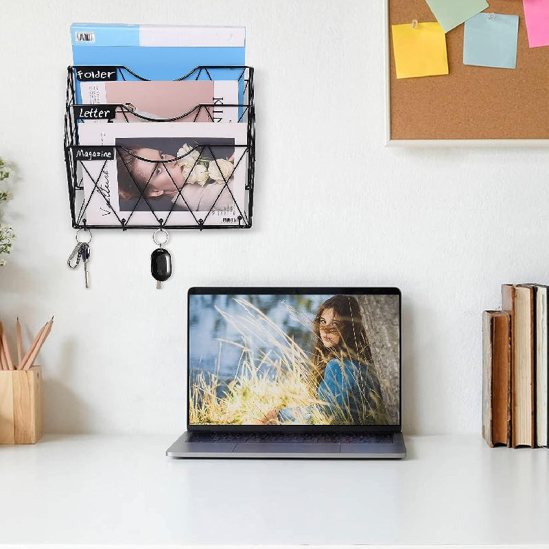 3 Tier Wall File Holder Organizer Magazine Rack Wall Mount