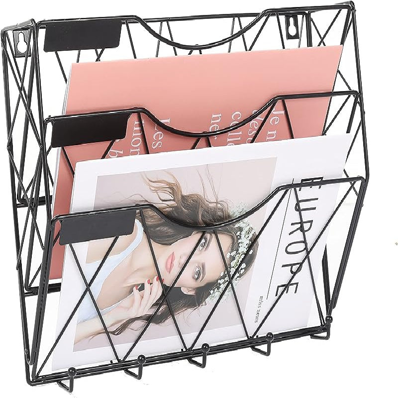 3 Tier Wall File Holder Organizer Magazine Rack Wall Mount