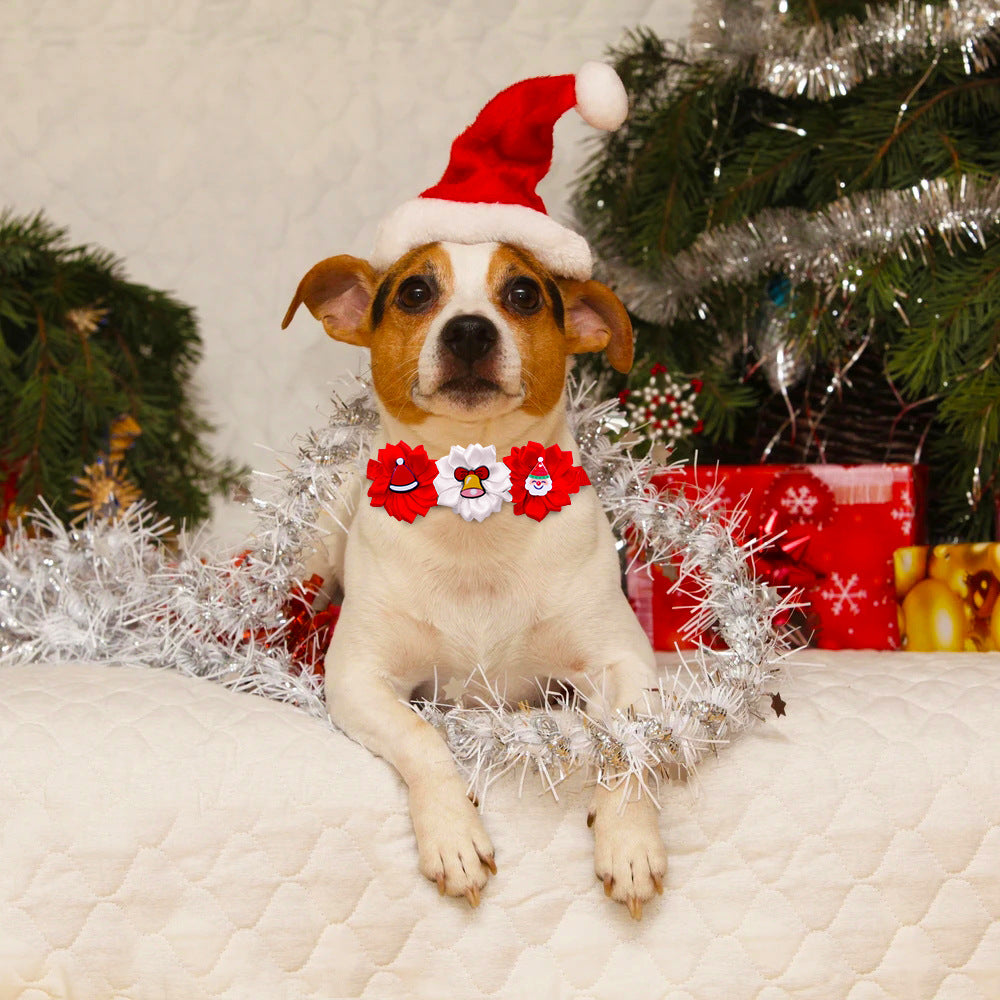 5pcs Christmas Dress Up Dog Bow Tie & Flower Collar Set