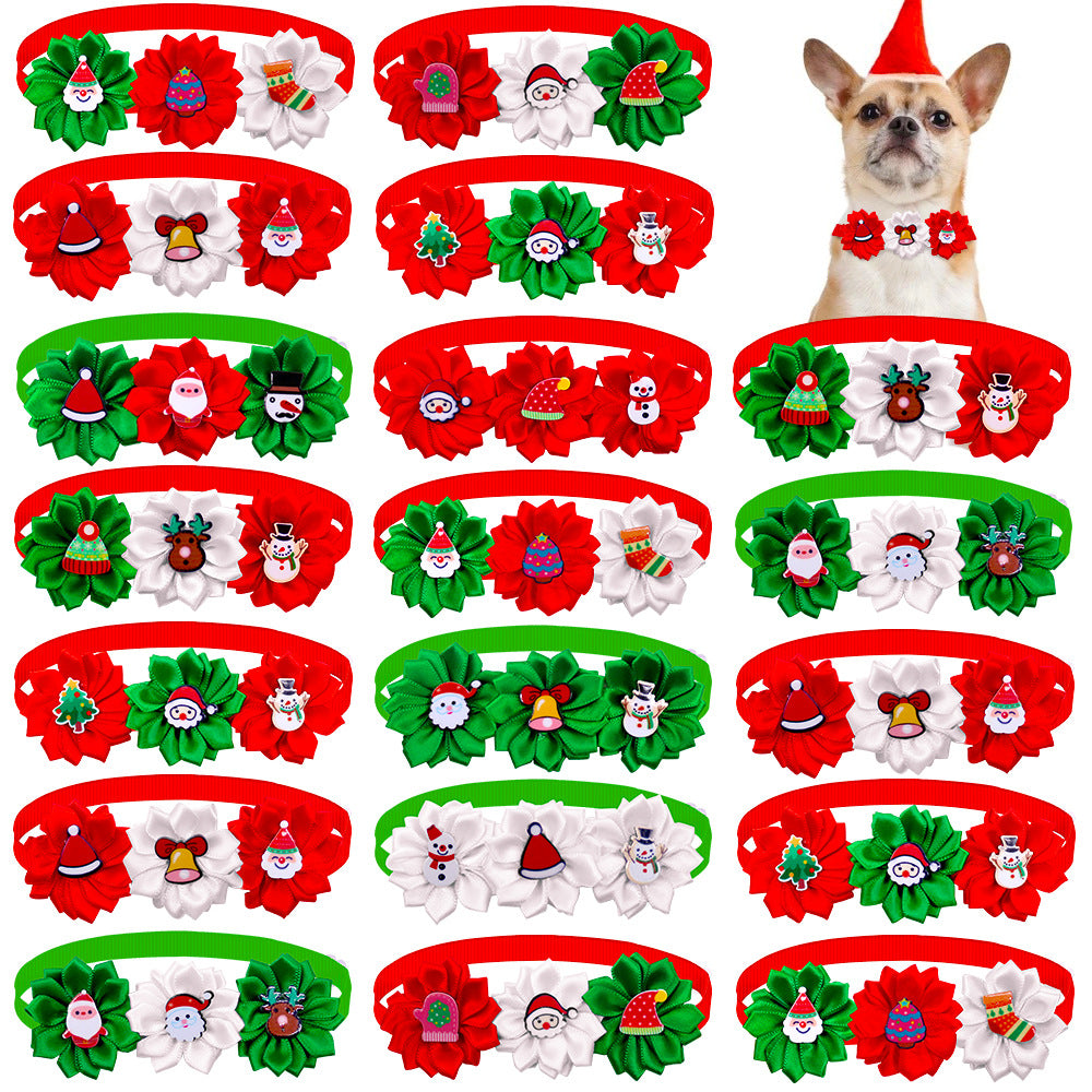 5pcs Christmas Dress Up Dog Bow Tie & Flower Collar Set