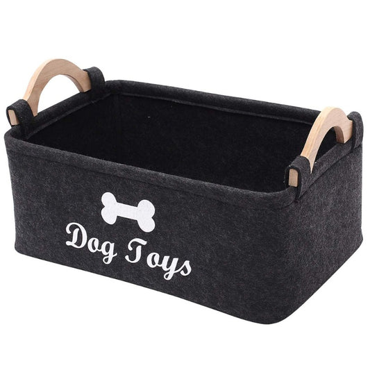 Pet Supplies Storage Basket with Wooden Handle Collapsible
