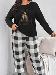 Women's Plus Cowboy & Letter Print Long Sleeve Pajama Set