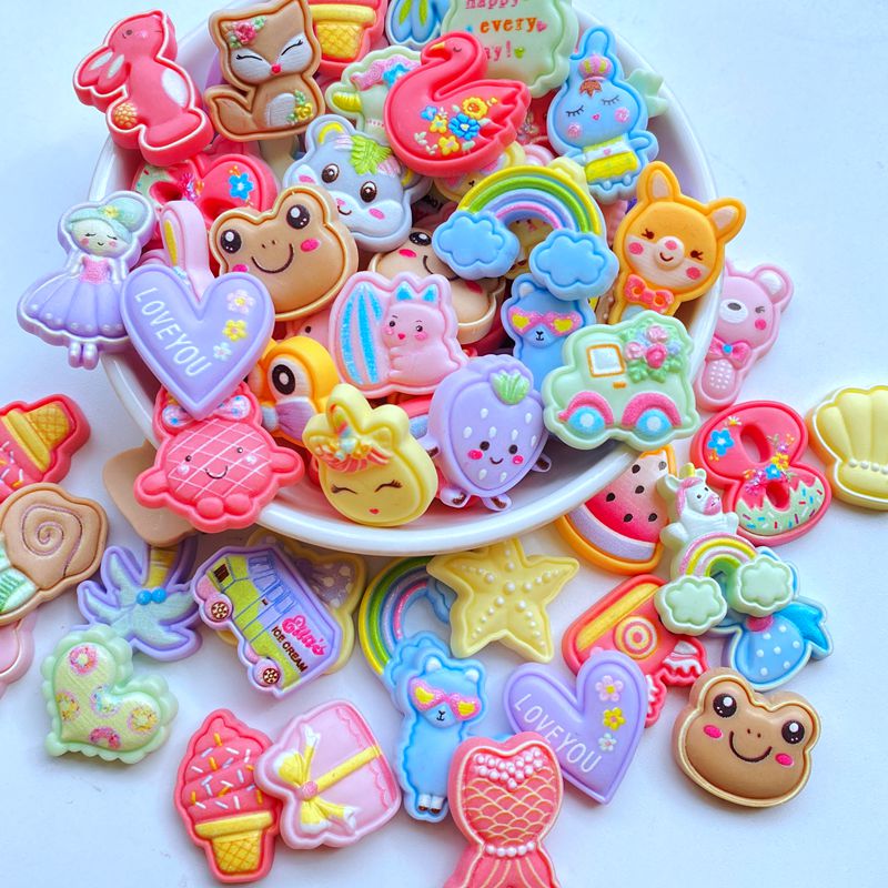 10pcs Mini Mixed Animals Rainbow Fruit Resin Handcraft Accessories