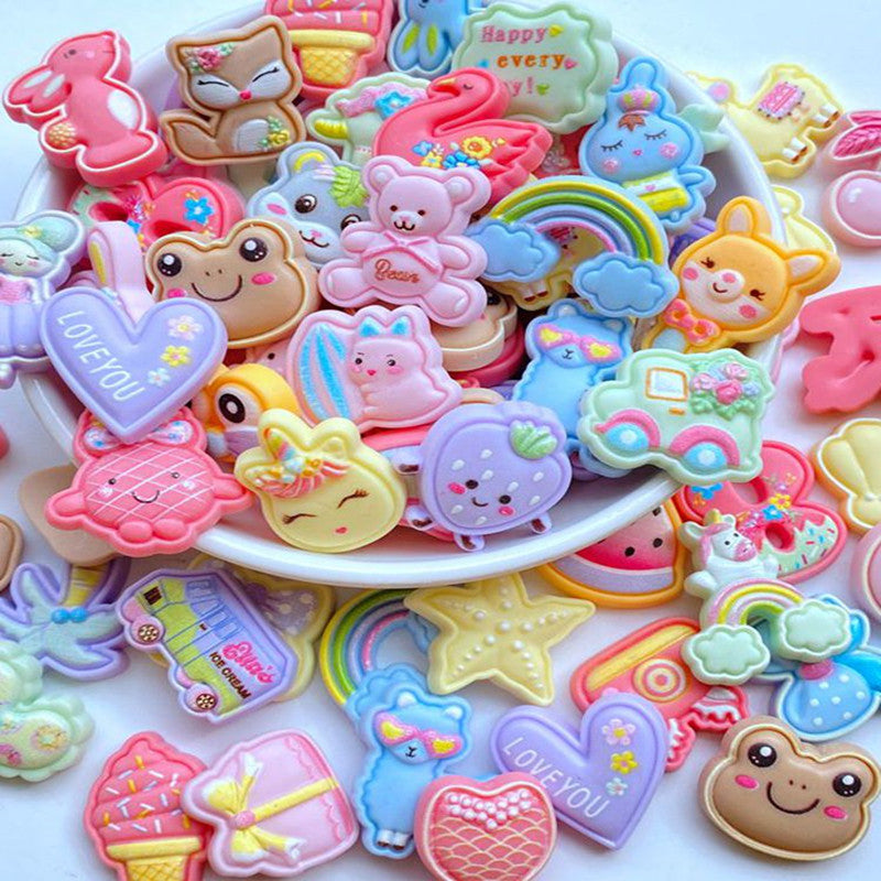 10pcs Mini Mixed Animals Rainbow Fruit Resin Handcraft Accessories