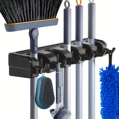 Broom Holder Wall Mount Organizer 5 Slots & 6 Hooks