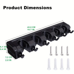 Broom Holder Wall Mount Organizer 5 Slots & 6 Hooks
