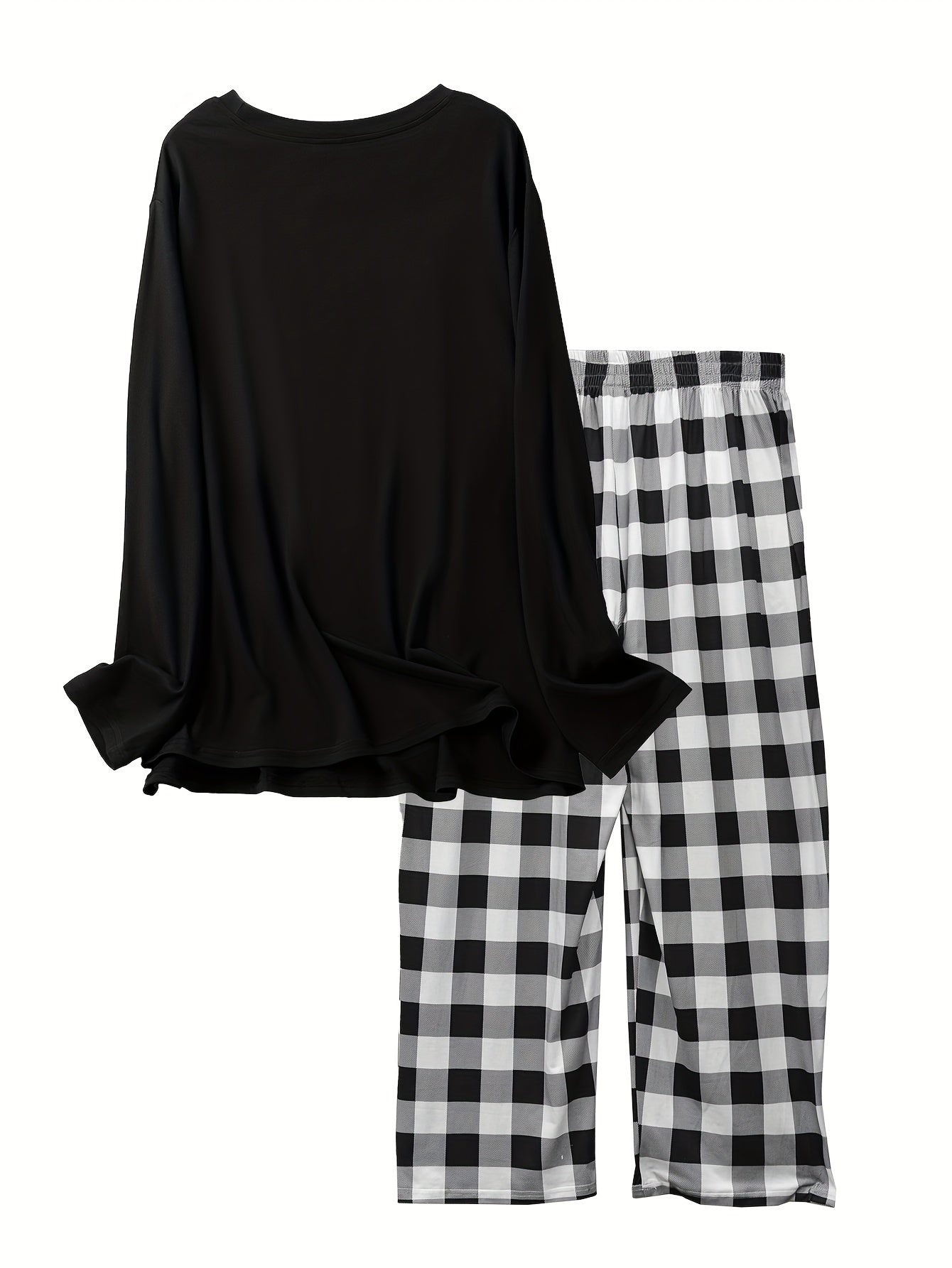 Football & Dolphin Print Tee & Plaid Pants Lounge Set