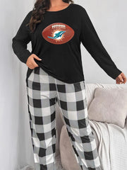Football & Dolphin Print Tee & Plaid Pants Lounge Set