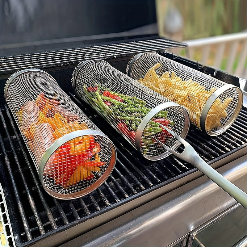 BBQ Net Tube Grill Basket - Grilling Fish/Vegetables - Kitchen & Outdoor Decor