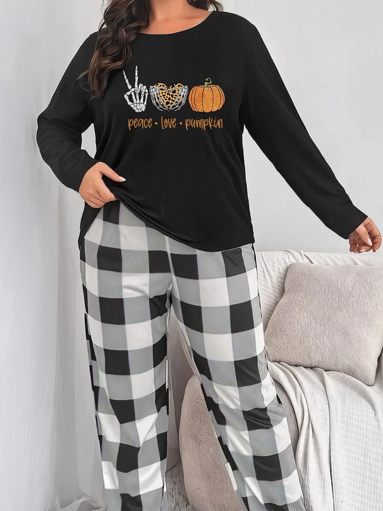 Skeleton & Pumpkin Print Pajama Set