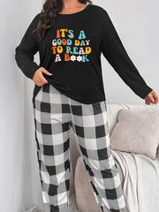 Floral Slogan Print Long Sleeve Pajama Set
